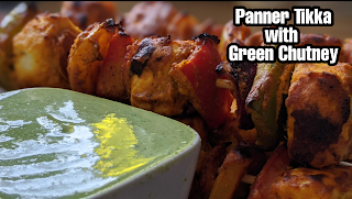 Panner Tikka Skewers With Green Chutney || Restaurant Style Panner Tikka Recipe On Tawa