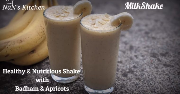 Sugar free milk shake | banana milkshake with almond and apricots recipe